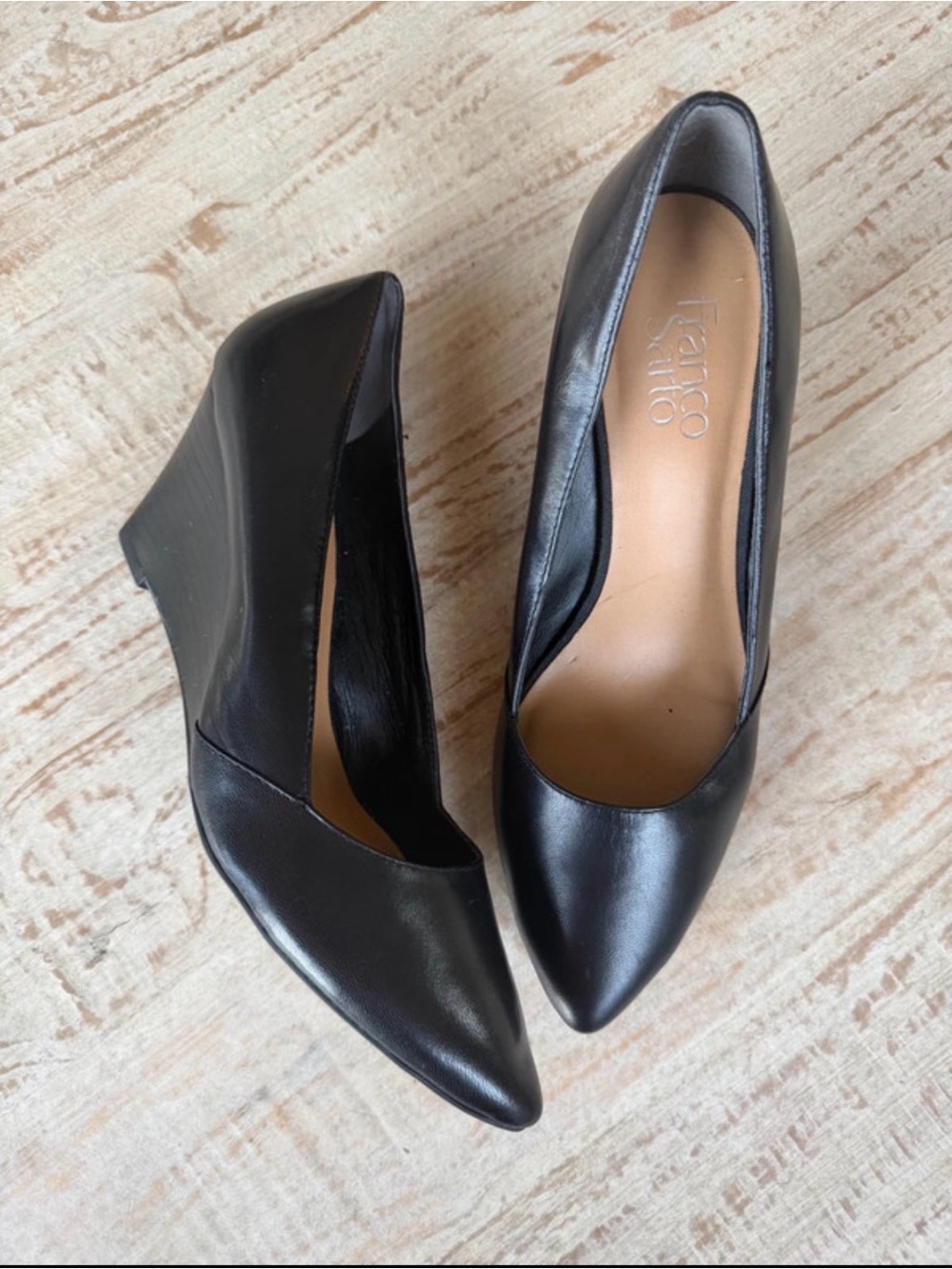 Franco Sarto Black Pointed-Toe Wedge Pumps 8.5